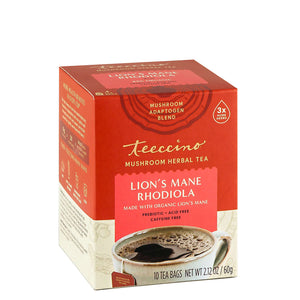 Teeccino Lion's Mane Rhodiola Rose Mushroom Herbal Tea 10tbags