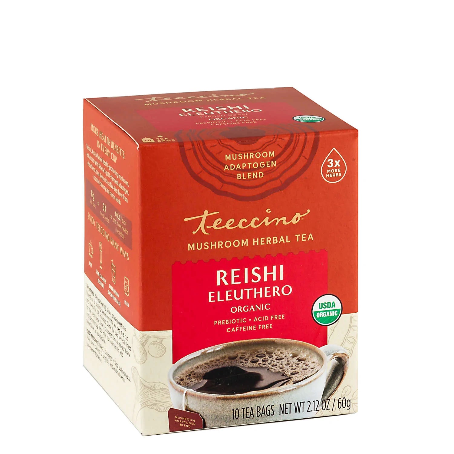 Teeccino Reishi Eleuthero French Roast Mushroom Herbal Tea 10tbags