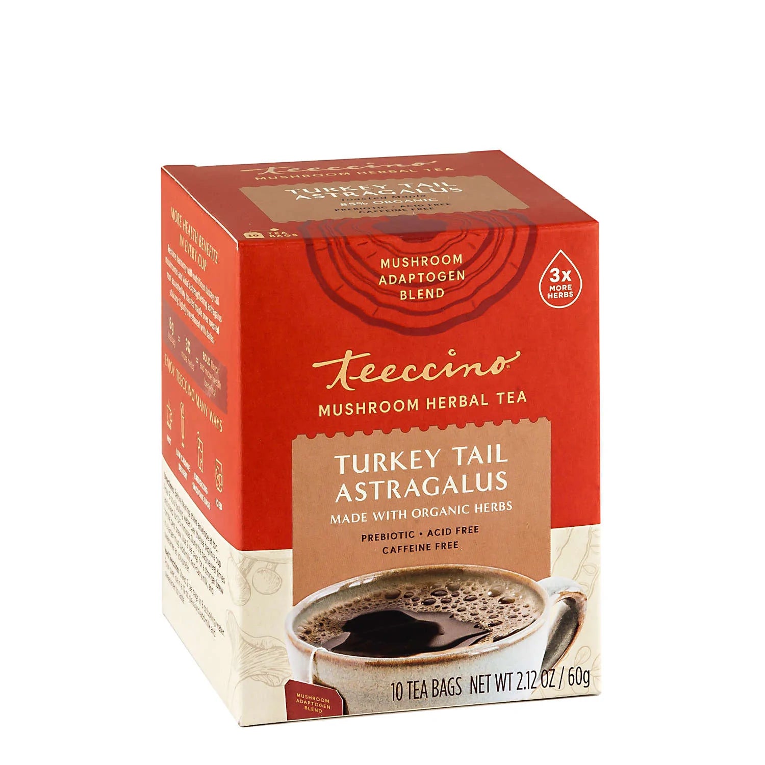 Teeccino Turkey Tail Astragalus Toasted Maple Mushroom Herbal Tea 10tbags