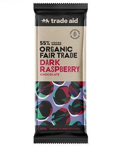Trade Aid Chocolate Organic 55% Dark Raspberry Chocolate – 100g