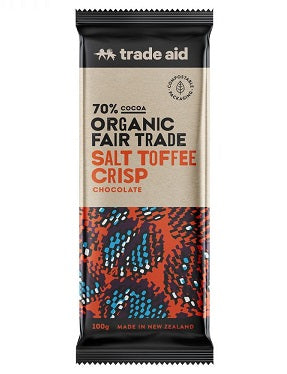 Trade Aid Chocolate Organic 70% Salt Toffee Crisp Chocolate – 100g