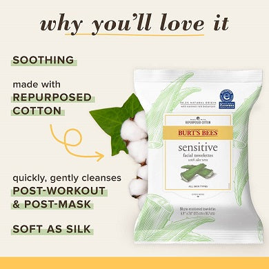 Burt's Bees Towelettes Sensitive Facial Towelettes with Aloe