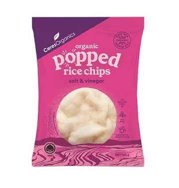 Ceres Organic Popped Rice Chips Salt & Vinegar 100gm