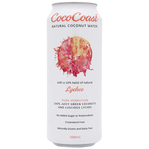 CocoCoast Lychee Coconut Water 500ml 90% Pure young green coconuts 10% Pure Lychee Juice