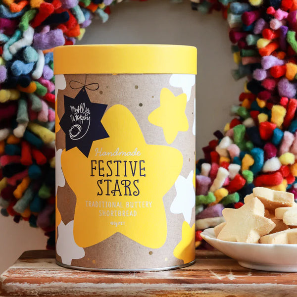 Molly Woppy Xmas Shortbread Festive Stars Cylinder 400g