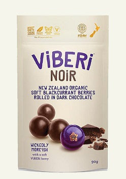 Viberi NOiR 58% Organic Dark Chocolate Rolled Blackcurrants 90g