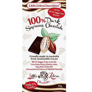 Little Zebra Chocolates 100% Dark Supreme Chocolate 85g