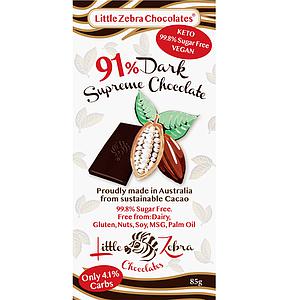 Little Zebra Chocolates 91% Dark Supreme Chocolate 85g